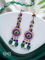 Pindalu - Majestic Plum Splendour - Beads, Sequins And Glass Drop Embroidered Earrings