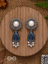 Marine Moonstone - Oxidised Pearl Jhumka Earring 