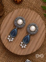 Marine Moonstone - Oxidised Pearl Jhumka Earring 