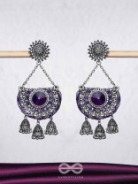 Nishithani - The Midnight Orchid - Sequins, Cutdana Oxidised And Hand Embroidered Earrings
