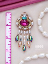 Vaajpatni- The Queen's Treasure- Stones, Pearls And Glass Drops Hand Embroidered Earrings