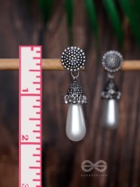 THE SWAYING PEARLS - OXIDISED JHUMKA EARRINGS
