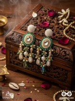 Agrevana - Forest Fables - Golden Embellished Polki And Kundan Finished Hand Embroidered Earrings