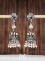 Petals In Bloom - Oxidised Jhumka Earrings