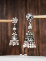 Petals In Bloom - Oxidised Jhumka Earrings
