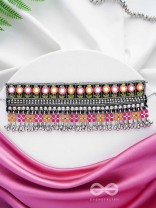 Prasidika - The Radiant Garden - Resham And Beads Hand Embroidered Oxidised Choker Neckpiece