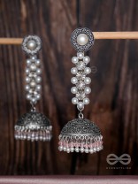 Twirling Pearl Dreamland - Oxidised Jhumka Earrings