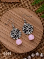 BLUSH BLOSSOMS - OXIDISED JHUMKA EARRINGS