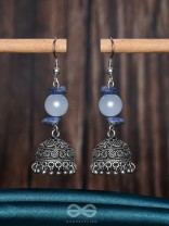 ANTIQUE AQUA ALLURE - OXIDISED DROP JHUMKA EARRINGS