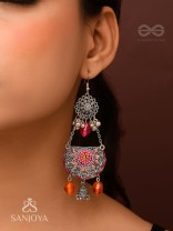 Abhisayam - The Sunset Dyes- Stone, Beads, Dabka And Glass Drops Hand Embroidered Oxidised Earrings
