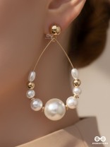 RADIANT PEARL TEARDROPS - GOLDEN EMBELLISHED EARRINGS