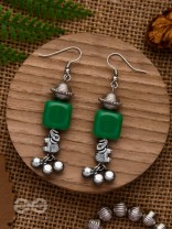 MELODIC EMERALD TRUMPET - EMBELLISHED OXIDISED EARRINGS