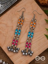 A CARNIVAL CASCADE - EMBELLISHED OXIDISED EARRINGS