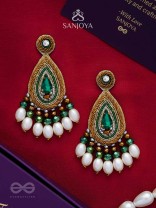 Haritparna - Green Leaved - Stone, Cutdana And Beads Hand Embroidered Earrings