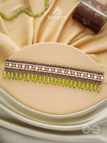 Hemaprabha- The Lively Love- Beads And Glass Drops Lace Hand Embroidered Choker Neckpiece