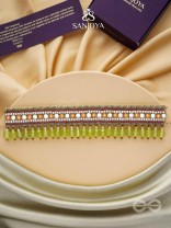 Hemaprabha- The Lively Love- Beads And Glass Drops Lace Hand Embroidered Choker Neckpiece