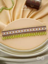 Hemaprabha- The Lively Love- Beads And Glass Drops Lace Hand Embroidered Choker Neckpiece