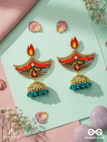 Dipah - Lamp Of Victory - Stone, Resham And Cut Dana Hand Embroidered Earrings
