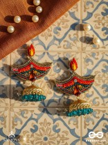 Dipah - Lamp Of Victory - Stone, Resham And Cut Dana Hand Embroidered Earrings