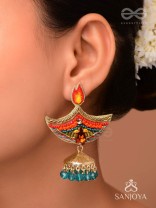 Dipah - Lamp Of Victory - Stone, Resham And Cut Dana Hand Embroidered Earrings