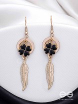 Leafy Luster - Golden And Black Earrings 