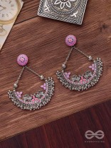 Mystical Peacocks In Lavender - Enamelled Oxidised Earrings