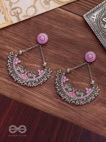 Mystical Peacocks In Lavender - Enamelled Oxidised Earrings