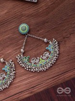 Mystical Peacocks In Sea Green - Enamelled Oxidised Earrings