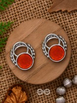 Sunburst Glow - Silver And Orange Stud Earrings