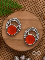 Sunburst Glow - Silver And Orange Stud Earrings