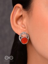 Sunburst Glow - Silver And Orange Stud Earrings