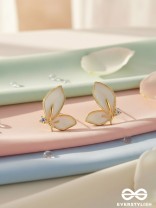 FLY AWAY WITH ME - GOLDEN AND WHITE EMBELLISHED STUD EARRINGS