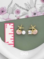 STARFISH & SEASHELL WISHES - GOLDEN AND PINK EMBELLISHED STUD EARRINGS