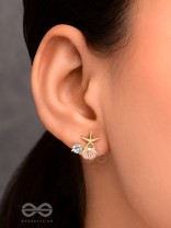 STARFISH & SEASHELL WISHES - GOLDEN AND PINK EMBELLISHED STUD EARRINGS