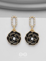 THE MIDNIGHT ROSE - GOLDEN AND BLACK EMBELLISHED EARRINGS