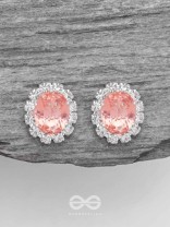 SHIMMER AND SHINE - SILVER AND PEACH EMBELLISHED STUD EARRINGS