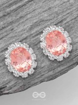 SHIMMER AND SHINE - SILVER AND PEACH EMBELLISHED STUD EARRINGS