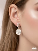 THE MIDNIGHT ROSE - GOLDEN AND WHITE EMBELLISHED EARRINGS