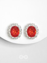 SHIMMER AND SHINE - SILVER AND RED EMBELLISHED STUD EARRINGS