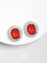 SHIMMER AND SHINE - SILVER AND RED EMBELLISHED STUD EARRINGS