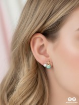 STARFISH & SEASHELL WISHES - GOLDEN AND BLUE EMBELLISHED STUD EARRINGS