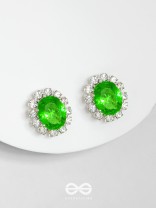 SHIMMER AND SHINE - SILVER AND GREEN EMBELLISHED STUD EARRINGS