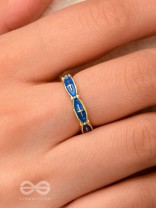 PRUSSIAN PROWESS - GOLDEN AND BLUE EMBELLISHED RING (ADJUSTABLE)