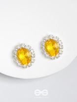SHIMMER AND SHINE - SILVER AND YELLOW EMBELLISHED STUD EARRINGS