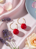 JINGLE BELL RADIANCE - GOLDEN AND RED EMBELLISHED PEARL EARRINGS