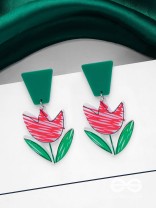 CRIMSON CHARM BLOSSOM - CASUAL ACRYLIC EARIINGS