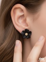 THE BLOSSOM BALLAD - GOLDEN AND BLACK ACRYLIC STUD EARRINGS
