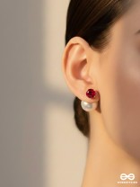 A MYSTIC PEARL - GOLDEN EMBELLISHED EARRINGS (MAGENTA)