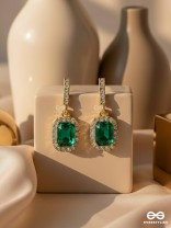 GLOWING GLIMMERS - SILVER AND GREEN EMBELLISHED EARRINGS