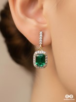 GLOWING GLIMMERS - SILVER AND GREEN EMBELLISHED EARRINGS